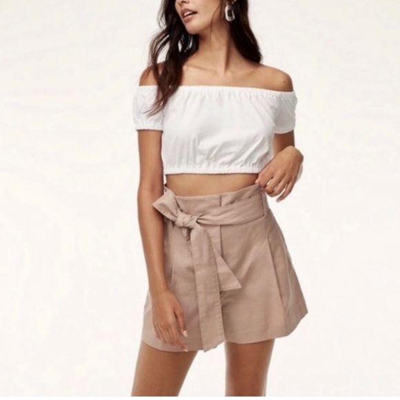 Aritzia Wilfred Marne Cairo Beige High Waisted Tie Front Paperbag Linen Shorts 8 - Picture 2 of 16